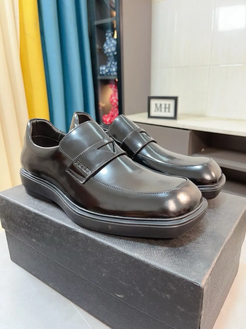Men's shoes 💰540🌹🌹【PRADA Leather Shoes】Top purchasing agency Original imported Italian custom-made open-edge beaded cowhide leather surface, fully imported water-dyed breathable cowhide lining, original factory special molded sole super comfortable, size: 38-44